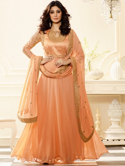 Peach color party wear georgette anarkali